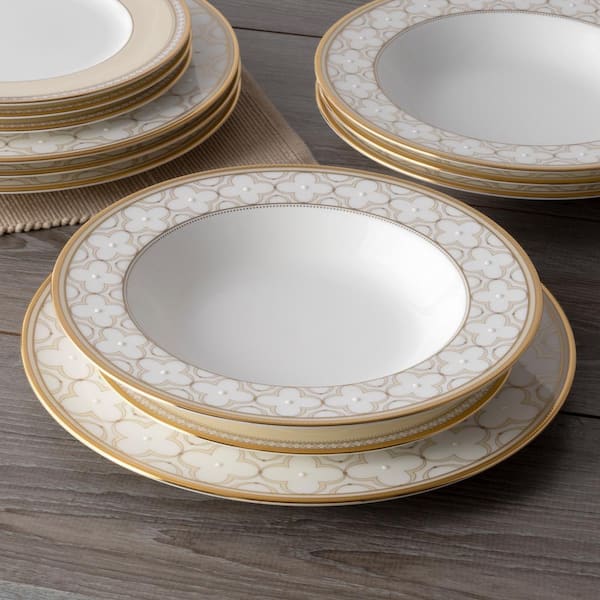 Noritake Trefolio Gold 12-Piece (White) Bone China Dinnerware Set