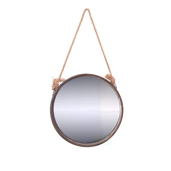 Vintiquewise Small Round Metal Mirror, Round Metal Mirror With Rope