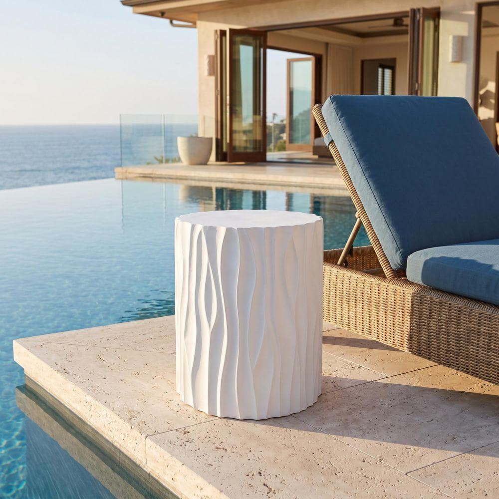 15.75 in. Modern White Round MGO Wavy Fluted Indoor/Outdoor Accent Side Table