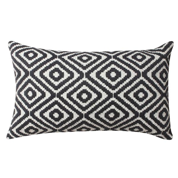 The Urban Port Black and White Diamond Pattern Jacquard Cotton 12 L in. x 20 W in. Accent Lumbar Throw Pillow