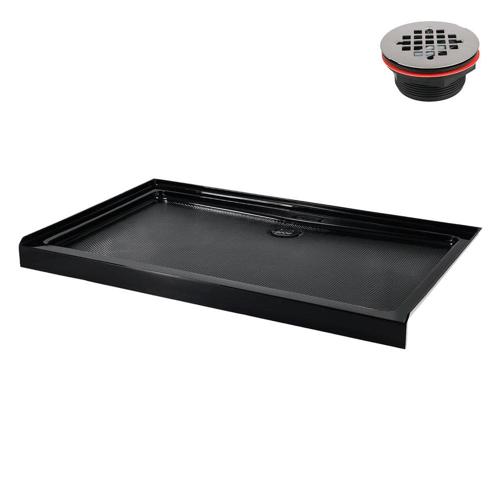 Glossy Black Rectangular Acrylic Shower Base with Center Drain