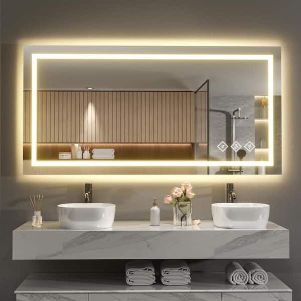60 in. W x 30 in. H Rectangle Frameless Dynamic Flow Lighting Vertically/Horizontally Wall Bathroom Vanity Mirror