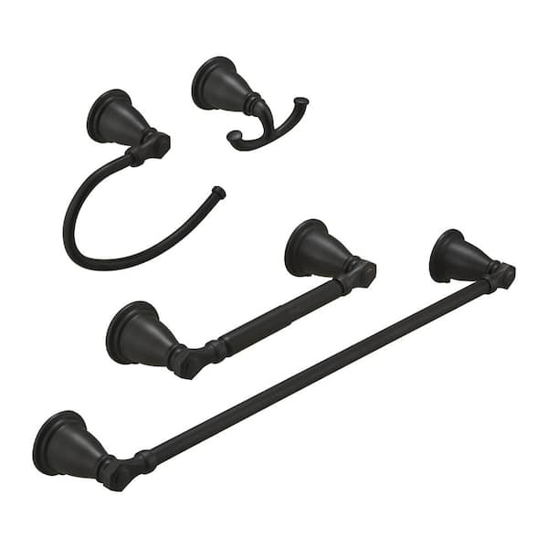 HOMEMYSTIQUE Bathroom Hardware Set 4-Piece Bath Hardware Set with Towel Bar, Robe Hook, Toilet Paper Holder in Oil Rubbed Bronze