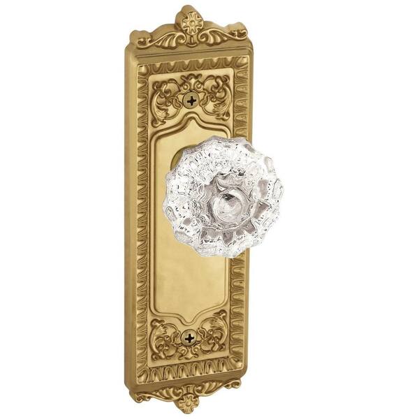 Grandeur Windsor Polished Brass Plate with Double Dummy Fontainebleau Crystal Knob