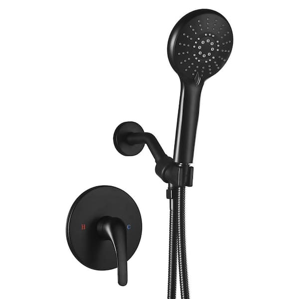 Single Handle 5-Spray Round Tub and Shower Faucet 1.75 GPM with Adjustable Stream in Matte Black