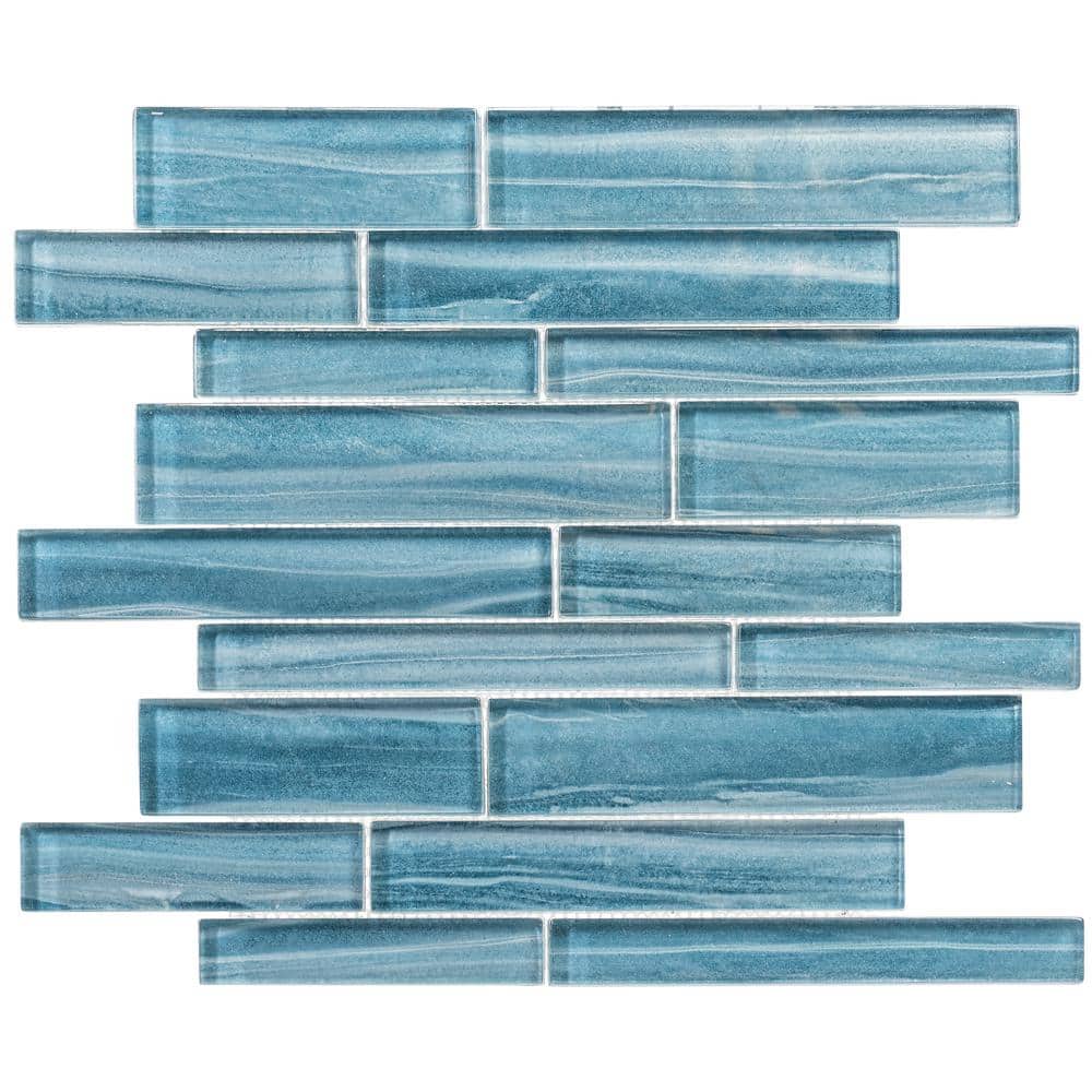 Hoem Rectangle 11.75 in. x 11.75 in. Polished Splash Blue Glass Mosaic Tile