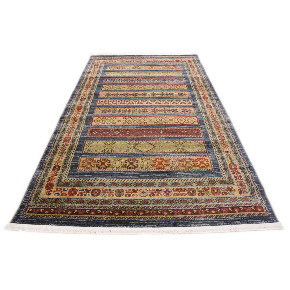 Blue Geometric Easy Care Stain-Resistant Synthetic Rug 5'1" x 8'
