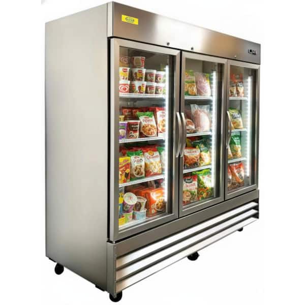 81 in. W 72 cu. ft. Commercial NSF Reach in 3 Swing Glass Door Refrigerator ED3RG in Stainless Steel