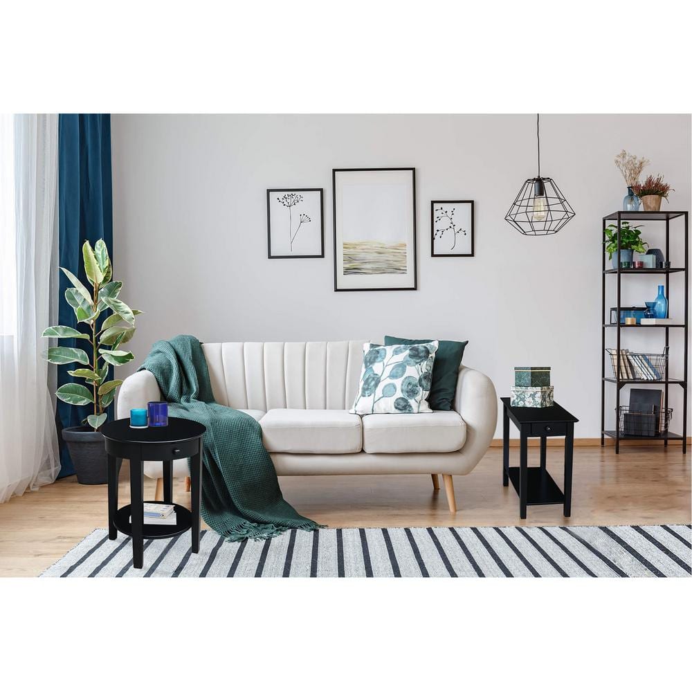 Elegant Black Solid Wood Narrow End Table with Storage