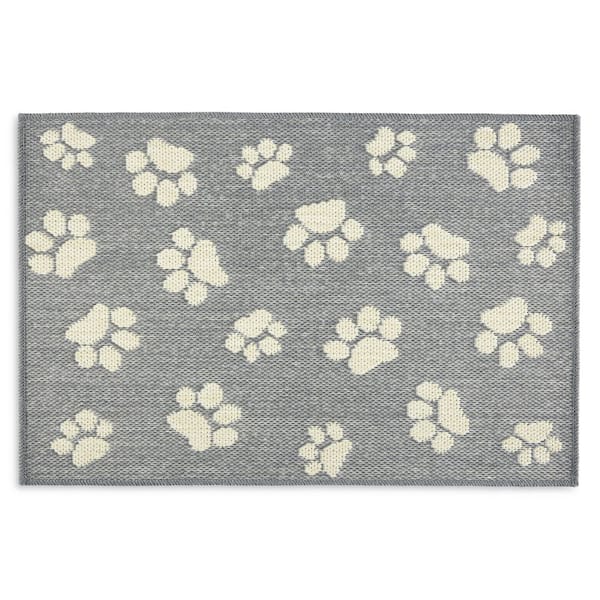 Home Dynamix Comfy Pooch Gray/Tan Paw 23.6 in. x 35.4 in. Machine Washable Kitchen Mat