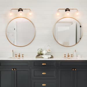 Cllenqy Modern 22 in. 3-Light Vintage Gold Linear Vanity Light with Matte Black Accents and Frosted Glass Globe Shades