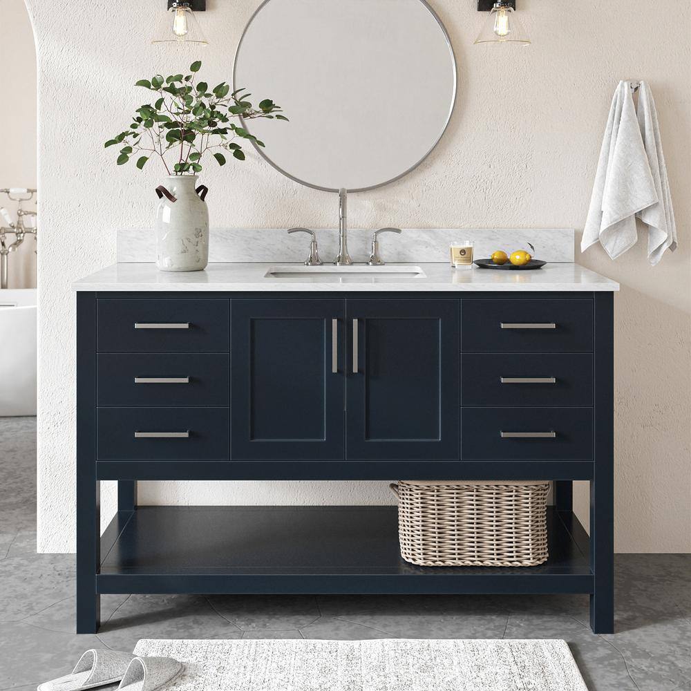 Magnolia 55" Midnight Blue Vanity with Carrara Marble Top
