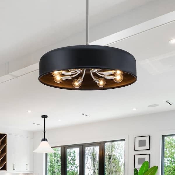Designers Fountain Forbidden Springs 60-Watt 8-Light Matte Black Down Pendant Light with Metal Shade