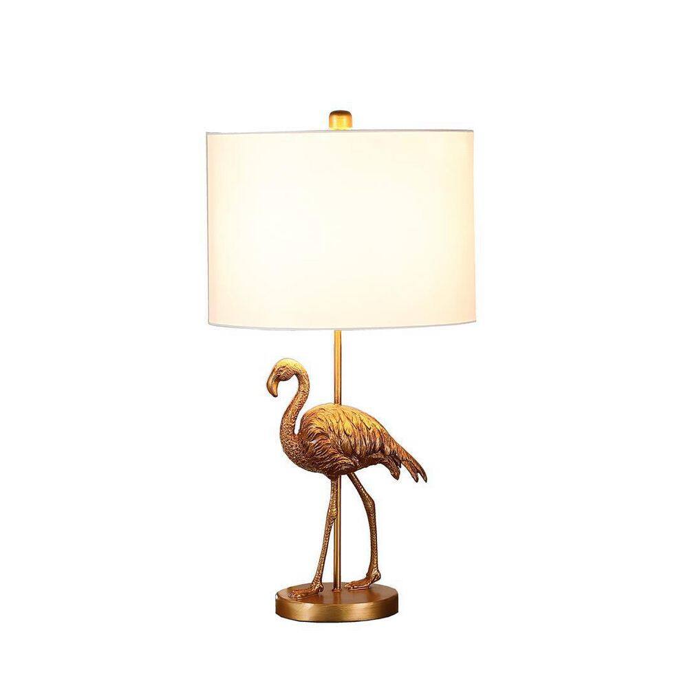 Matte Gold Flamingo Resin Bedside Table Lamp with White Shade