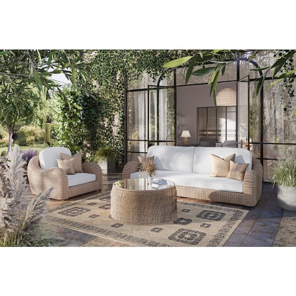 Outsy Katalina 3-Piece Patio and Backyard Poly Hyacinth Conversation Set with Aluminum Frame and White Cushions