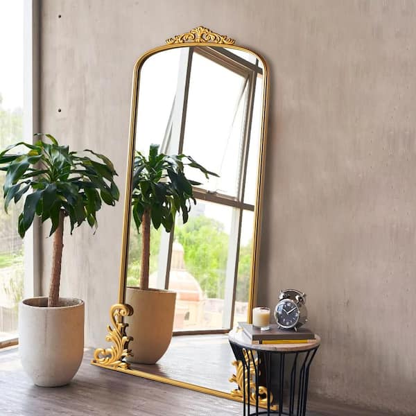 NEUTYPE 29 in. W x 68 in. H Retro Arched Metal Framed Full-Length Leaning Mirror