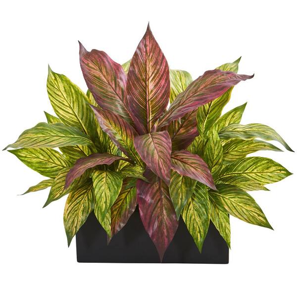 Nearly Natural 16 in. Musa Leaf Artificial Plant in Black Planter