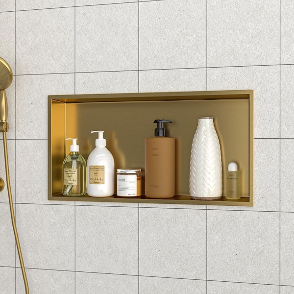 13 in. W x 25 in. H x 3.94 in. D Stainless Steel Shower Niche Set of 1 Piece in Gold with Low Profile