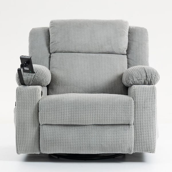 Oversized 26.3 in. W Gray Textured Chenille 270° Swivel Rocker Recliner Chair Adjustable Headrest and Infinite Position