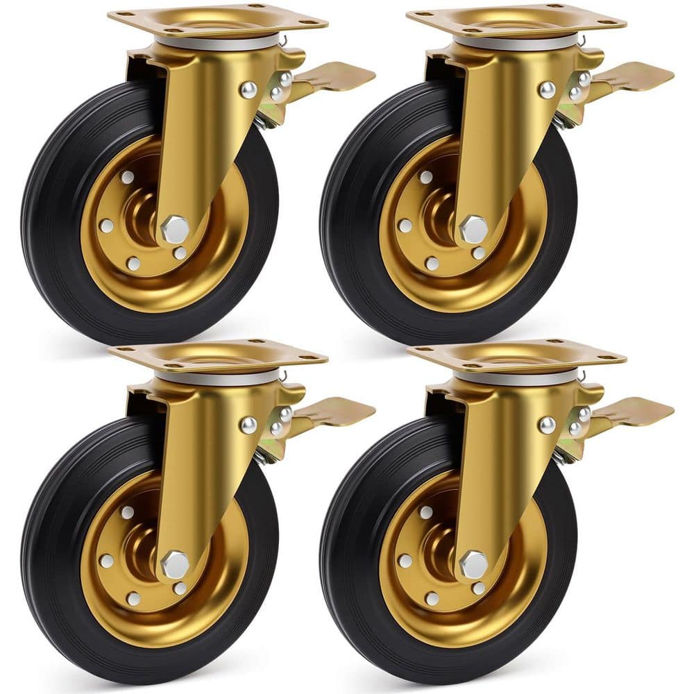 4-Pack Industrial Series 8 in. Black Hard Rubber Swivel Caster Wheels with Brake, Iron Core, 3200 lb. Load price history on PriceWatchPro