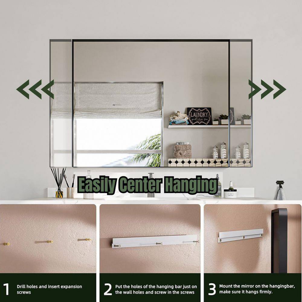 Black Aluminum Framed Rectangular Wall-Mounted Vanity Mirror