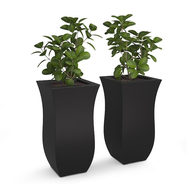 Valencia 30 in. Tall Black Resin Polyethylene Planter (2-Pack)