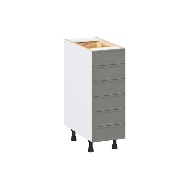 Fairview 12 in. W x 24 in. D x 34.5 in. H Assembled Slim Shaker Drawer Base Kitchen Cabinet in Moss Green with 6-Drawers