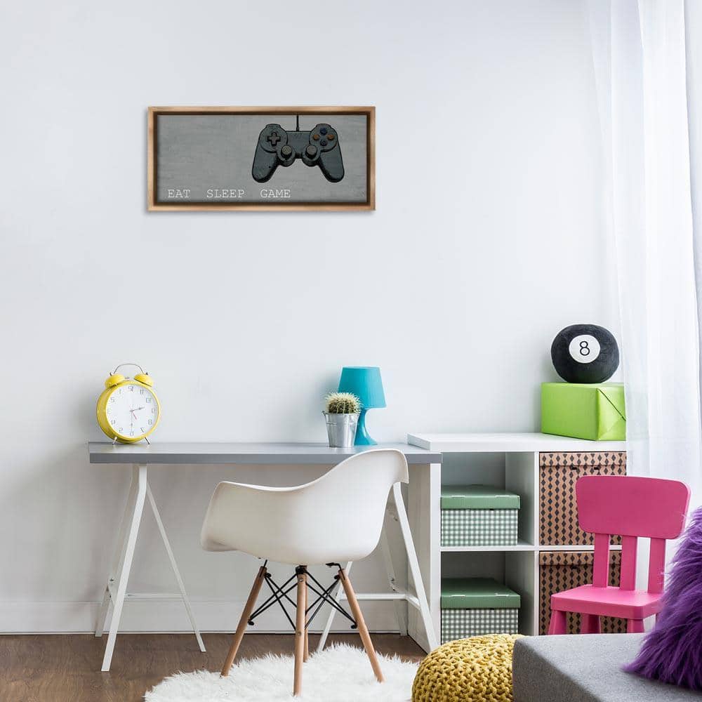 Eat Sleep Game Hobby by Kim Allen Brown Floater Frame Typography Graphic Art Print 11 in. x 25 in.