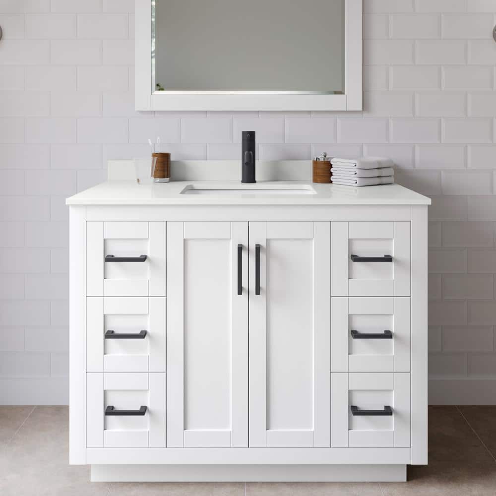 Miranda 42 in. W x 22 in. D x 33.75 in. H Single Bath Vanity in White with White Quartz Top and 34 in. Mirror price history on PriceWatchPro