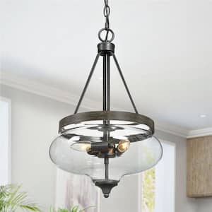 Ray 1-Light Rustic Bronze Pendant Light with Clear Glass Shade and Painted Wood Accents