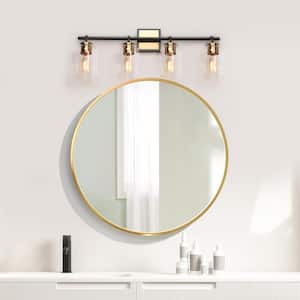 27.5 in. Modern 4-Light Brass Gold Bathroom Vanity Light, Black Bath Lighting with Cylinder Clear Glass Wall Sconce