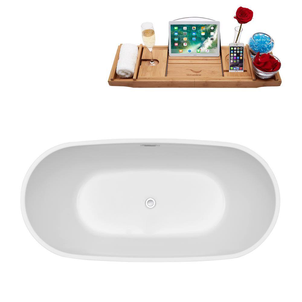 71'' White Glossy Acrylic Freestanding Soaking Bathtub