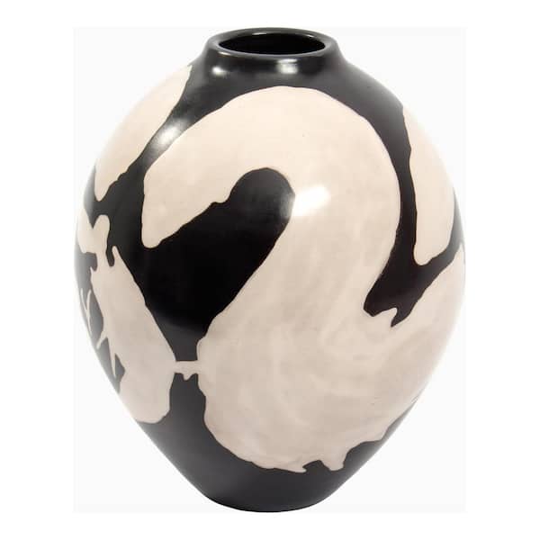 NADAAL STUDIOS Niamh Vase - Hand-Painted Terracotta Art Piece with Floral Design, Black