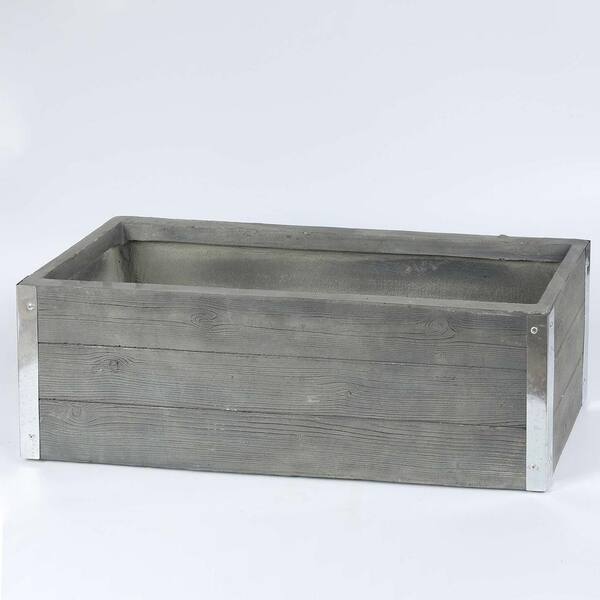 Winsome House 28 in.W Rectangular MgO Fiberclay Crate Style Planter, Gray