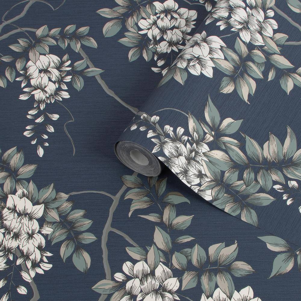 Navy Floral Wisteria Removable Wallpaper Roll