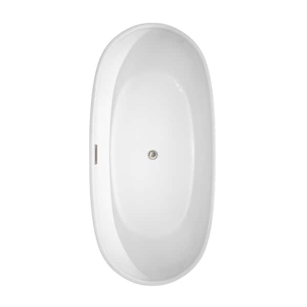 Rebecca 64.8 in. Acrylic Flatbottom Non-Whirlpool Bathtub in White with Brushed Nickel Trim
