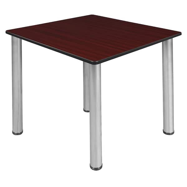 Regency Rumel 36 in. Square Chrome and Mahagony Wood Slim Table (4-Capacity)