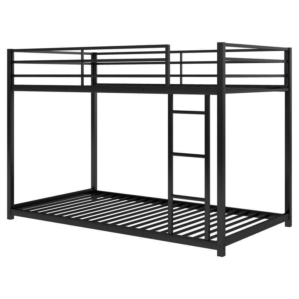 GOSALMON Black Twin Over Twin Metal Bunk Bed, Low Bunk Bed with Ladder