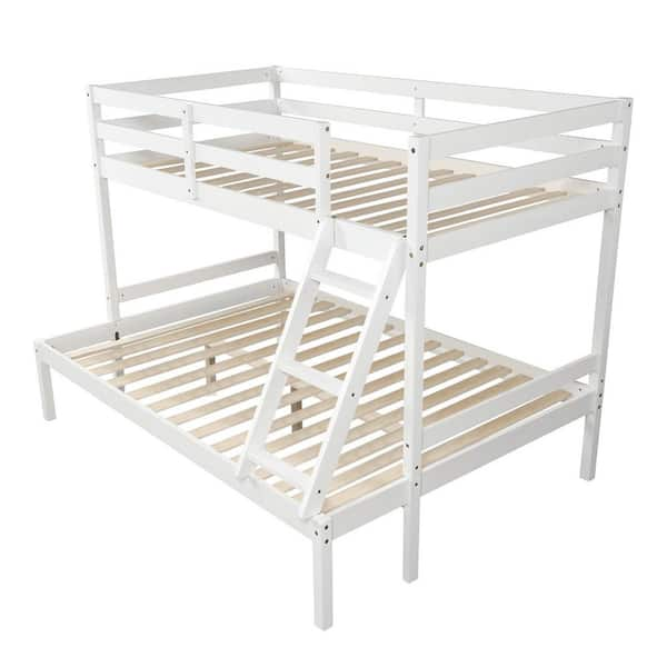 URTR White Twin Over Full Bunk Bed, Solid Wood Bed Frame with Safety ...