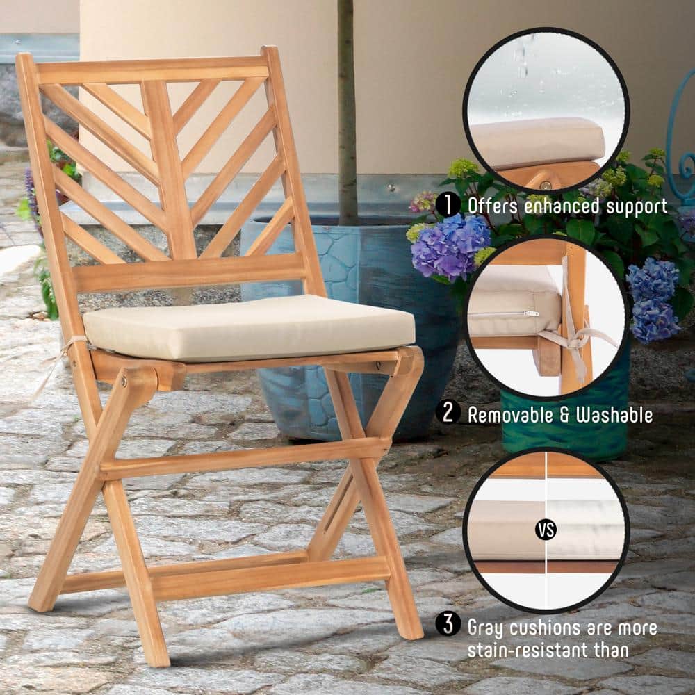 Acacia Wood 3-Piece Patio Set with Beige Cushions