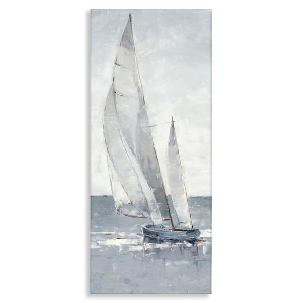 Grey Sailboat Nautical Abstraction by Ethan Harper Unframed Graphic Art Print Coastal 30 in. x 13 in.