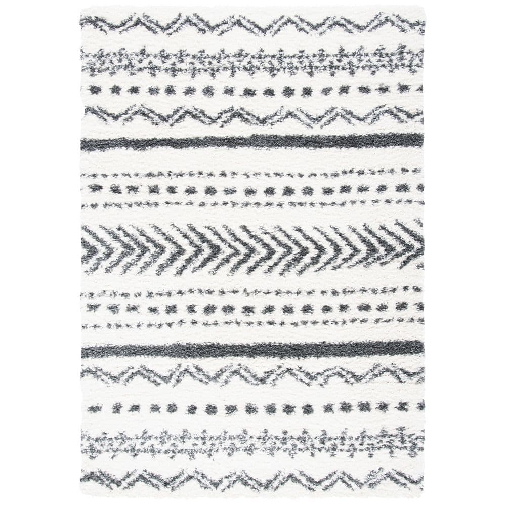 Parma Shag 5 ft. x 8 ft. Ivory/Charcoal Chevron Striped Area Rug price history on PriceWatchPro