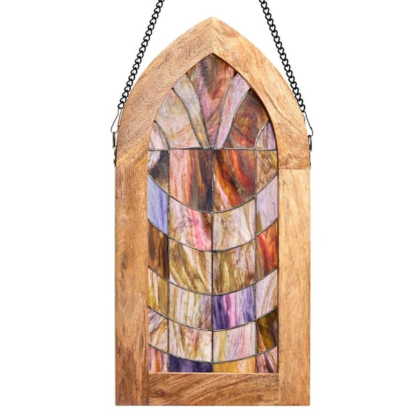 River of Goods Traditional Victorian Arch Multicolored Stained Glass Window Panel