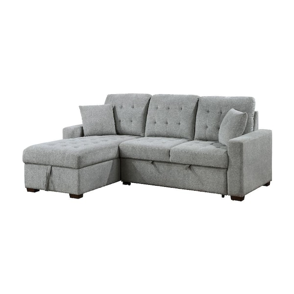 Lazzara Rupert 86 in. Straight Arm 2-Piece Fabric Sectional Sofa with Left Chaise, Pull-Out Bed and Hidden Storage in Gray