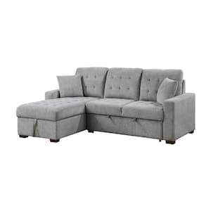 Rupert 86 in. Straight Arm 2-Piece Fabric Sectional Sofa with Left Chaise, Pull-Out Bed and Hidden Storage in Gray