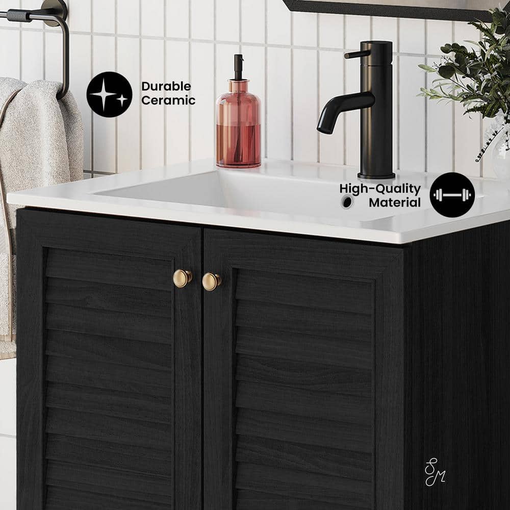 Bron 24" Black Oak Freestanding Bathroom Vanity with White Sink Top