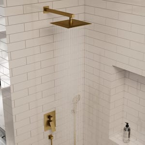 Pressure Balance 2-Spray Wall Mount 10 in. Fixed and Handheld Shower Head 2.5 GPM in Brushed Gold Valve Included