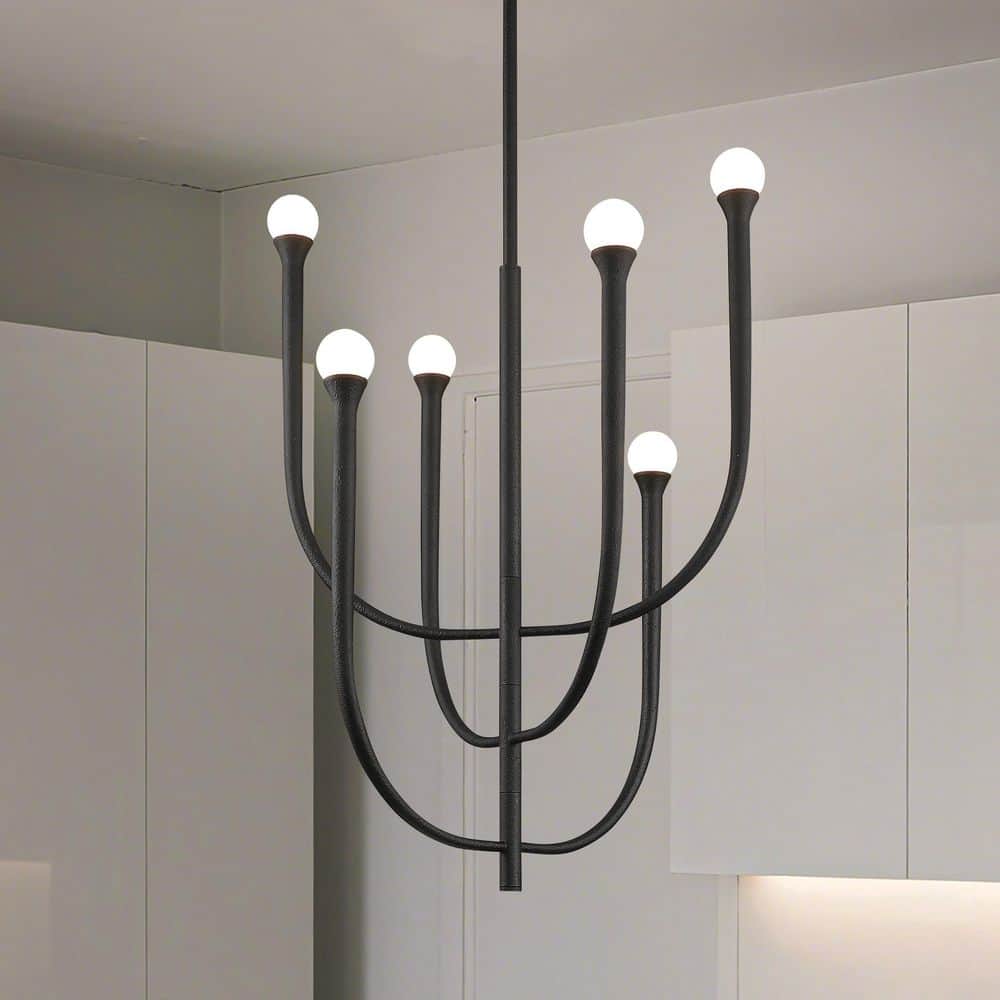 Thesis Dahlia 23 in. 6-light Plaster Black Chandelier with Opal