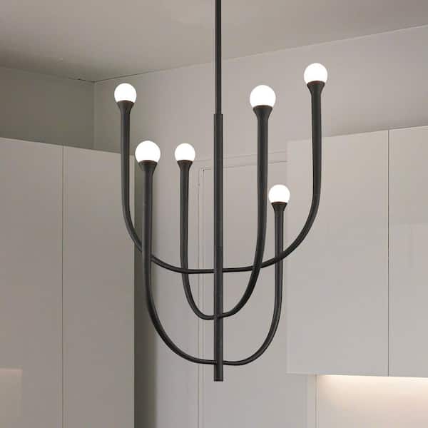 Thesis Dahlia 23 in. 6-light Plaster Black Chandelier with Opal