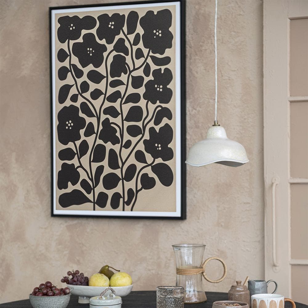 Black and Cream Floral Art with Reclaimed Wood Frame